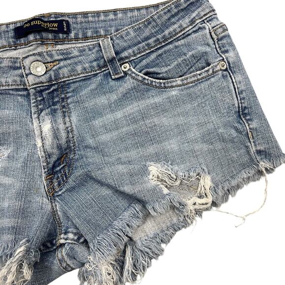 Levis 524 Too Superlow Cut Off Jean Shorts Distressed Denim VTG - Picture 3 of 10